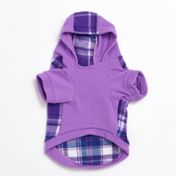 Толстовка с капюшоном для собак, размер XL, сиреневая клетка (ДС 36, ОШ 42, ОШ 48 см)