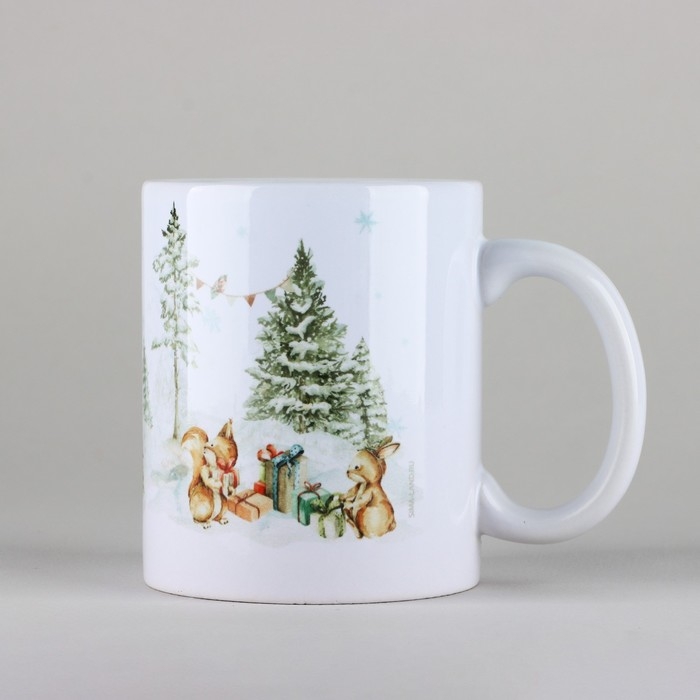 Кружка новогодняя керамическая «Новогодний лес», 320 мл, цвет белый Кружка новогодняя керамическая «Новогодний лес», 320 мл, цвет белый