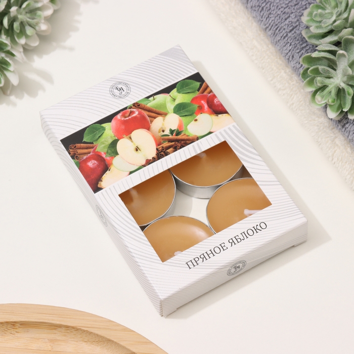 Набор чайных свечей ароматизированных Набор чайных свечей ароматизированных "Пряное яблоко" в подарочной коробке, 6 шт