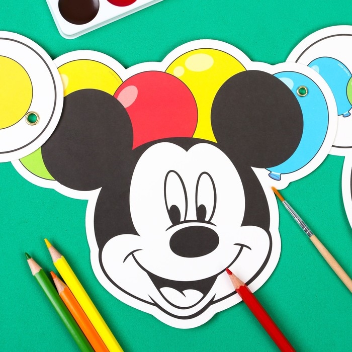 Гирлянда на люверсах с плакатом Гирлянда на люверсах с плакатом "С Днем Рождения", длина 284 см, Микки Маус