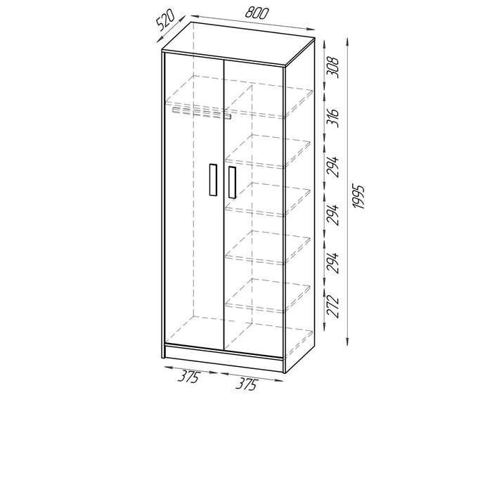 Шкаф для одежды Арабика, 800х520х1995, Дуб Ривьера/Белый-Арабика