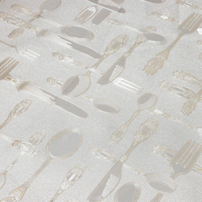Клеёнка на стол &laquo;Ложка, вилка&raquo;, на тканевой основе, рулон 20 метров, ширина 137 см, цвет золотой