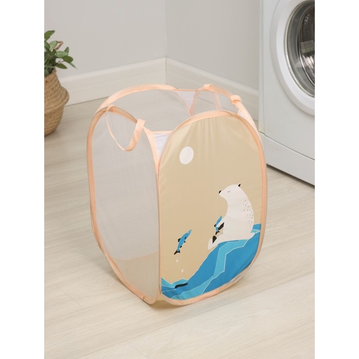 Корзина для игрушек Доляна «Северный мишка», складная, 32×32×52 см, цвет бежевый Корзина для игрушек Доляна «Северный мишка», складная, 32×32×52 см, цвет бежевый