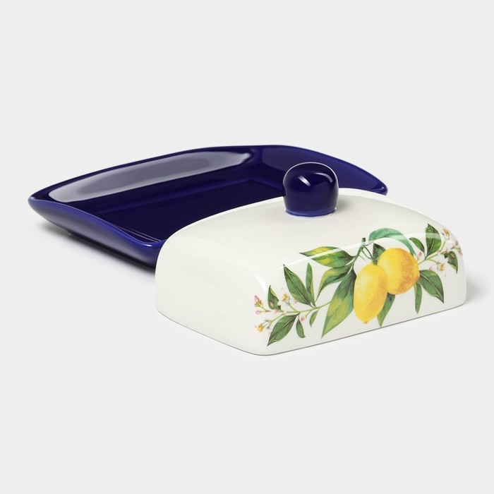 Маслёнка Доляна &laquo;Лимон&raquo;, 17&times;12&times;8,5 см, цвет белый