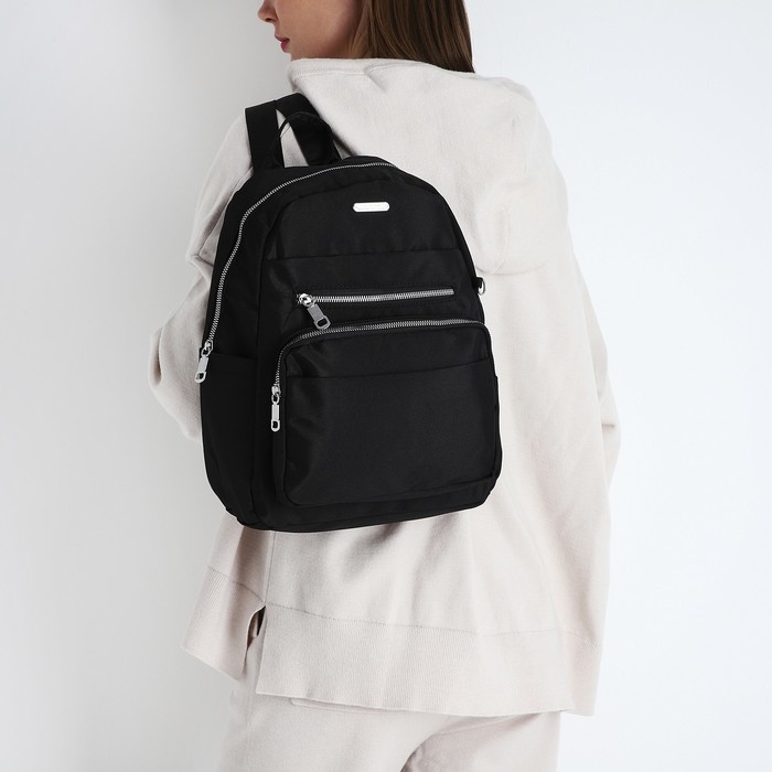 Рюкзак школьный на молнии, 5 наружных карманов, пенал, цвет чёрный Рюкзак школьный на молнии, 5 наружных карманов, пенал, цвет чёрный