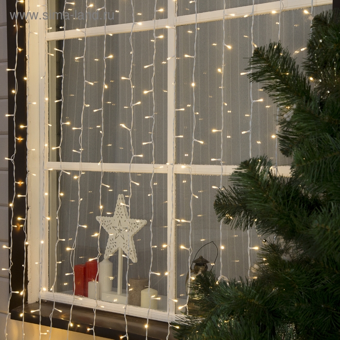 Гирлянда &laquo;Занавес&raquo; 2 &times; 6 м, IP44, УМС, белая нить, 1440 LED, свечение тёплое белое, 220 В