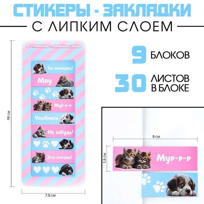 Набор стикеров закладок &laquo;Улыбнись&raquo;, 9 шт, 30 л