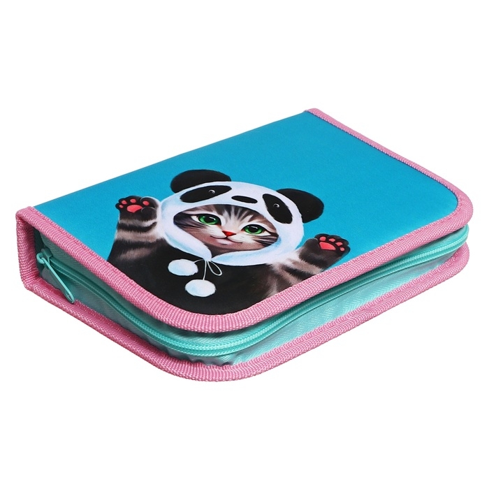 Пенал 3 секции, вкладка внутри, 140 х 210 х 40 мм, тканевый, Calligrata TOP Block Пенал 3 секции, вкладка внутри, 140 х 210 х 40 мм, тканевый, Calligrata TOP Block "Кот панда"