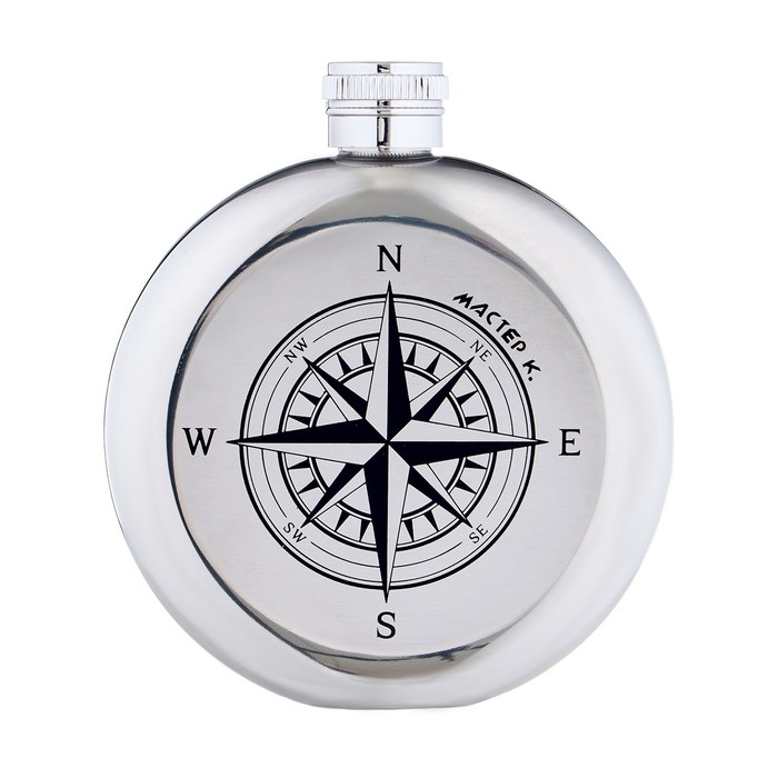 Фляжка для алкоголя "Компас", нержавеющая сталь, подарочная, армейская, 150 мл