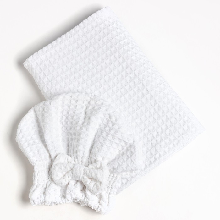 Набор для бани и ванной Этель «Вафля» полотенце 70*140 см+чалма 21*25 см, цв.белый Набор для бани и ванной Этель «Вафля» полотенце 70*140 см+чалма 21*25 см, цв.белый