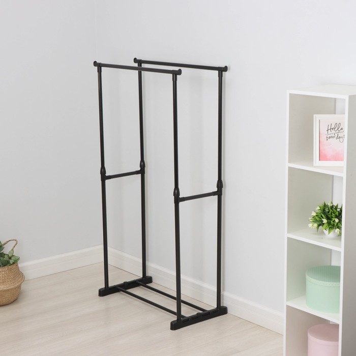 Вешалка - стойка напольная для одежды LaDо́m, двойная, телескопическая, 80&times;42&times;90(150) см, цвет чёрный