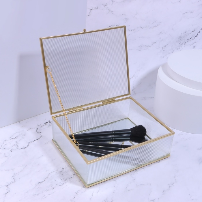 Органайзер для хранения «RIPPLES», с крышкой, стеклянный, с зеркальным дном, 1 секция, 20 × 16 × 6,5 см, цвет прозрачный/медный Органайзер для хранения «RIPPLES», с крышкой, стеклянный, с зеркальным дном, 1 секция, 20 × 16 × 6,5 см, цвет прозрачный/медный