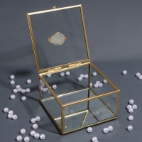 Органайзер для хранения &laquo;MOUNTAINS&raquo;, с крышкой, стеклянный, с зеркальным дном, 1 секция, 12 &times; 12 &times; 7 см, цвет прозрачный/медный