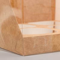 Коробка для 4 капкейков, крафт 16 х 16 х 14 см