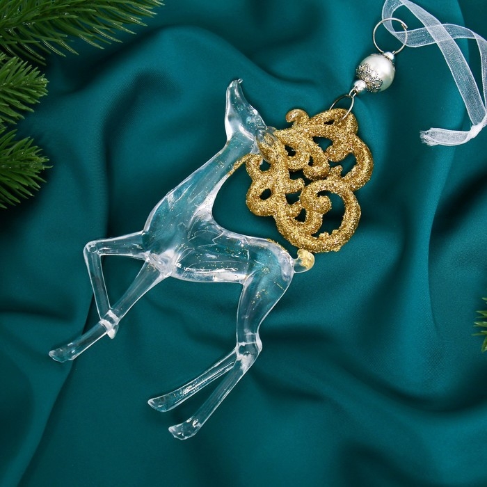 Украшение ёлочное Украшение ёлочное "Олень с узорными рогами блеск" 9х16 см, микс, прозрачно-золотой