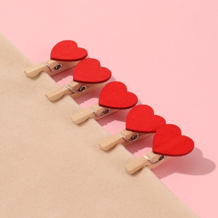 Прищепки для шитья &laquo;С сердцем&raquo;, 3,5 &times; 2 &times; 1 см, 10 шт, цвет красный
