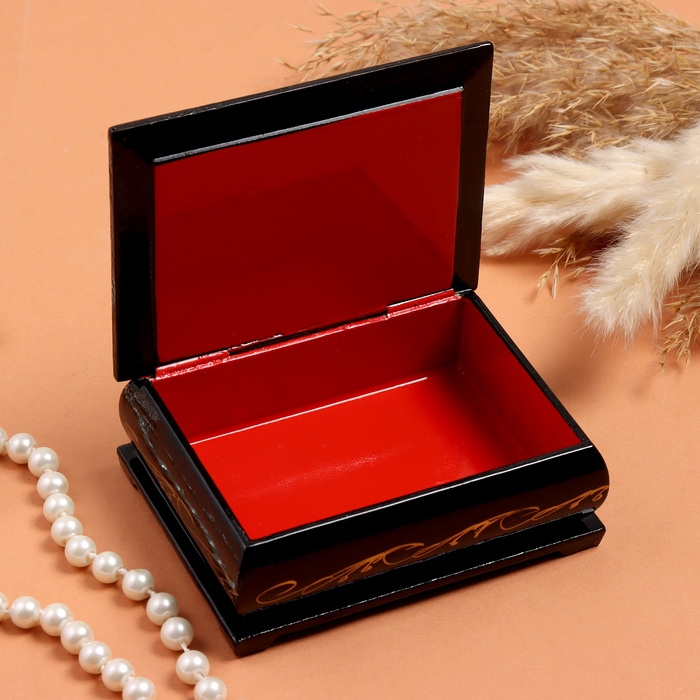 Шкатулка &laquo;Пара журавлей&raquo;, черная, 8&times;10,5 см, лаковая миниатюра