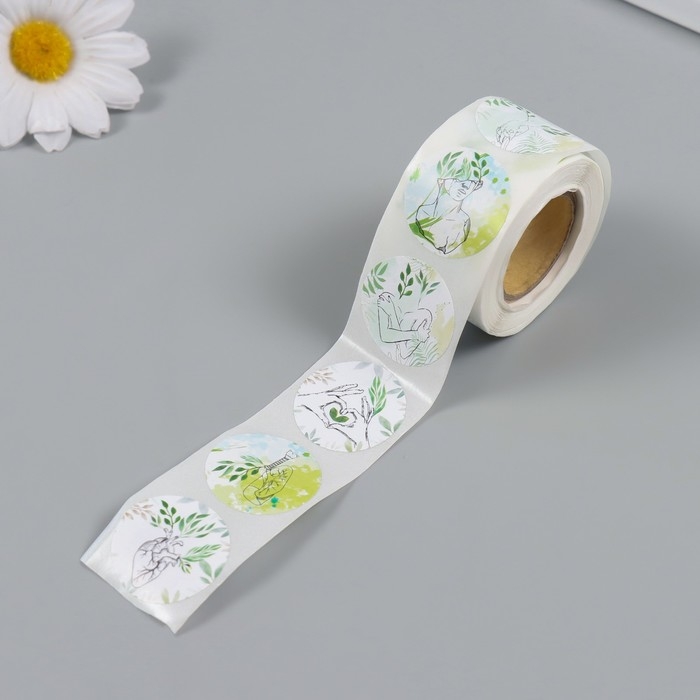 Наклейка бумага "Акварель. Растения" d=2,5 см 252 шт в рулоне