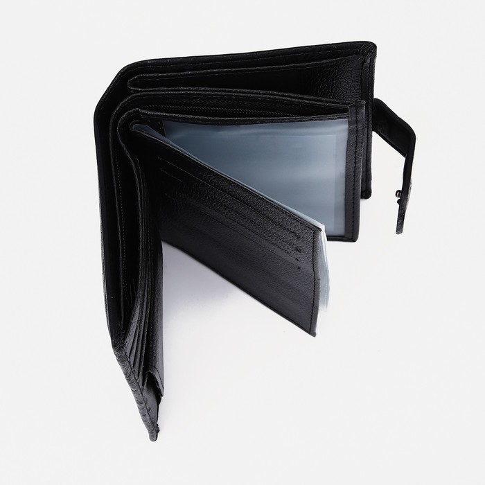 Портмоне мужское на кнопке, 3 в 1, для автодокументов, паспорта, карт, купюр, цвет чёрный Портмоне мужское на кнопке, 3 в 1, для автодокументов, паспорта, карт, купюр, цвет чёрный