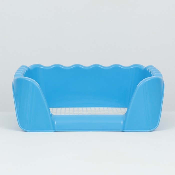 Туалет для собак с высокими бортами и съемной сеткой 43х43х15 см, голубой