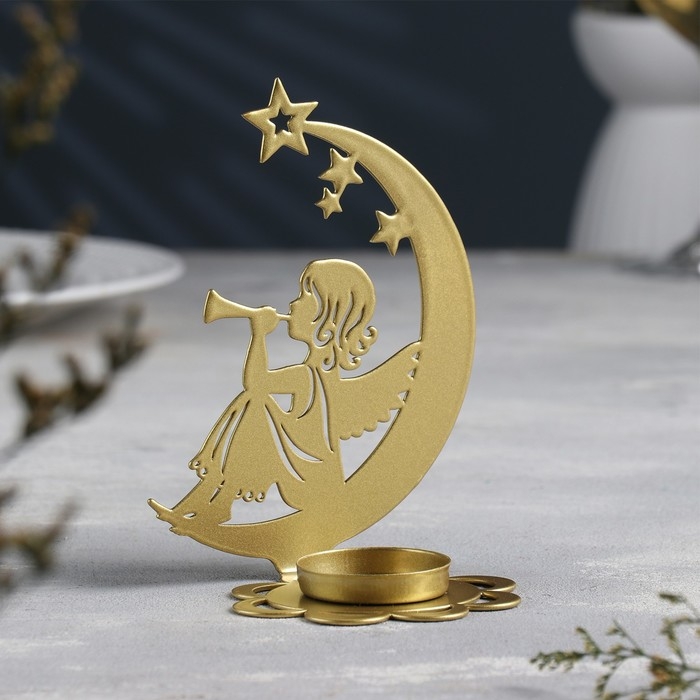 Новый год Подсвечник "Луна" металл на одну свечу, 7,1х10,8х14,7 см, золотой