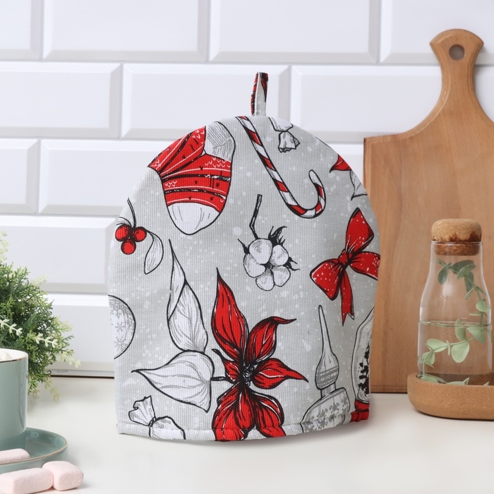 Новый год. Грелка на чайник Доляна &laquo;Новогоднее настроение&raquo; 28х28см, 100% хл., 164г/м2