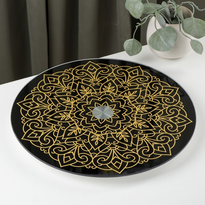 Подставка стеклянная для торта вращающаяся Magistro &laquo;Восток&raquo;, d=32 см, цвет чёрный