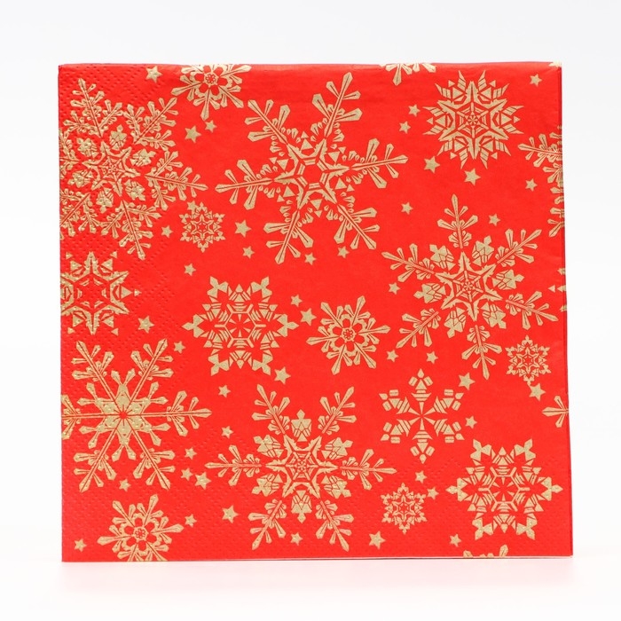 Новый год. Салфетки бумажные Home Classic "Золотые снежинки на красном", 3 слоя,33x33, 20 листов