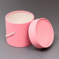 Подарочная коробка, круглая, розовая,с шнурком, 12 х 12 см