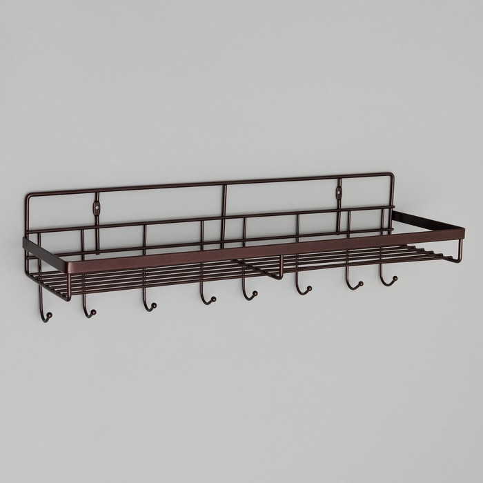 Полка бытовая с крючками Доляна, 40,4&times;13,3&times;12,5 см, цвет коричневый