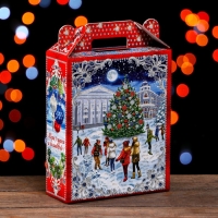 Новый год. Подарочная коробка "На Катке" 16,8 х 7 х 25 см.