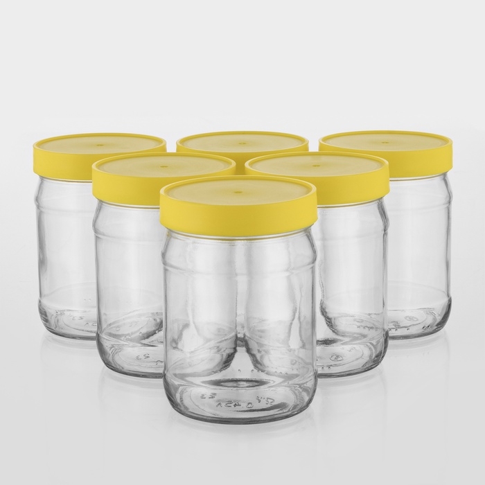 Набор стеклянных банок с жёлтой полимерной крышкой, ТО-82 мм, 450 мл, 6 шт.