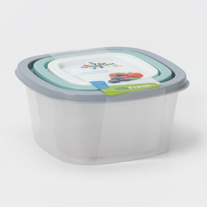 Набор контейнеров квадратных BioFresh, 3 шт: 0,23 л, 0,5 л, 0,9 л, цвет прозрачный, крышка МИКС Набор контейнеров квадратных BioFresh, 3 шт: 0,23 л, 0,5 л, 0,9 л, цвет прозрачный, крышка МИКС