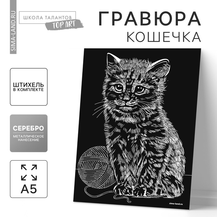 Гравюра &laquo;Кошечка&raquo; с металлическим эффектом &laquo;серебро&raquo; А5