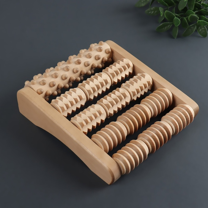Массажёр для ног &laquo;Барабаны&raquo;, 19 &times; 18 &times; 4,5 см, деревянный, 5 комбинированных рядов