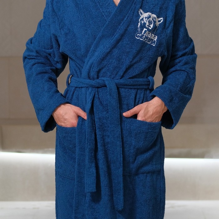 Халат махровый мужской &laquo;Глава семьи&raquo;, размер 56-58, цвет синий