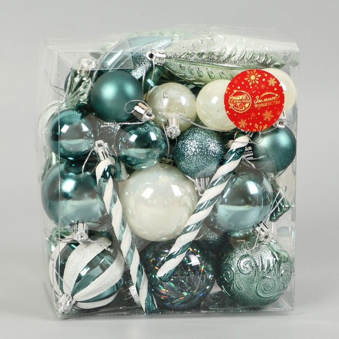 Набор украшений пластик 40 шт "Зимняя радость" бело-зелёный