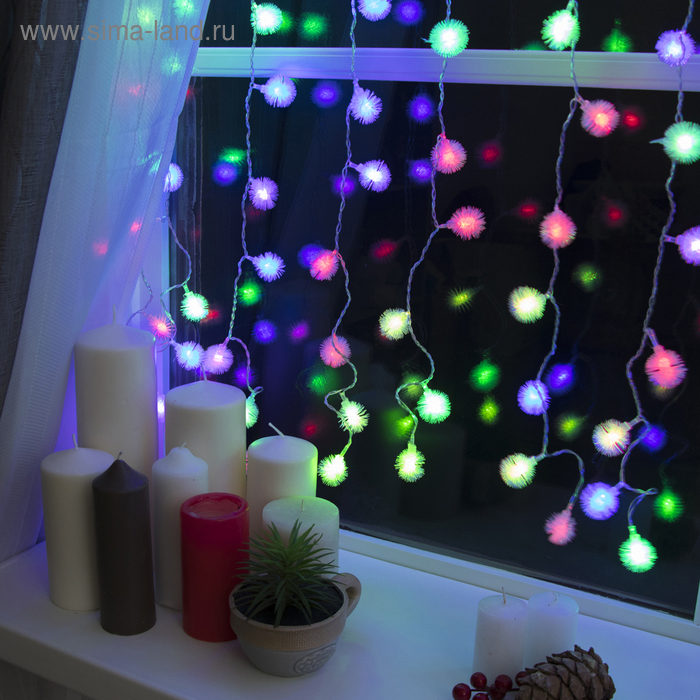 Гирлянда &laquo;Занавес&raquo; 2 &times; 1.5 м с насадками &laquo;Ёжики&raquo;, IP20, прозрачная нить, 360 LED, свечение мульти (RG/RB), мигание, 220 В