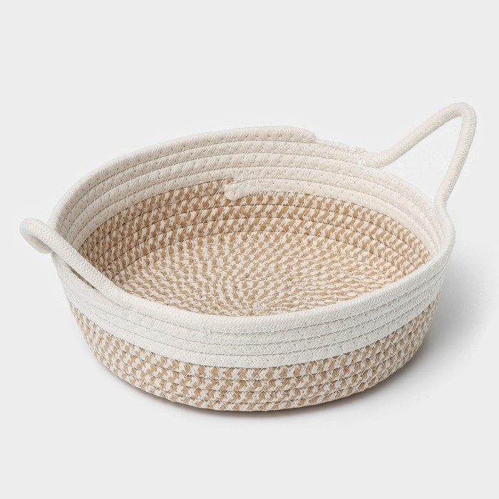Корзина для хранения плетёная ручной работы LaDо́m &laquo;Визави&raquo;, хлопок, с ручками, 34&times;24&times;7 см, цвет бежевый