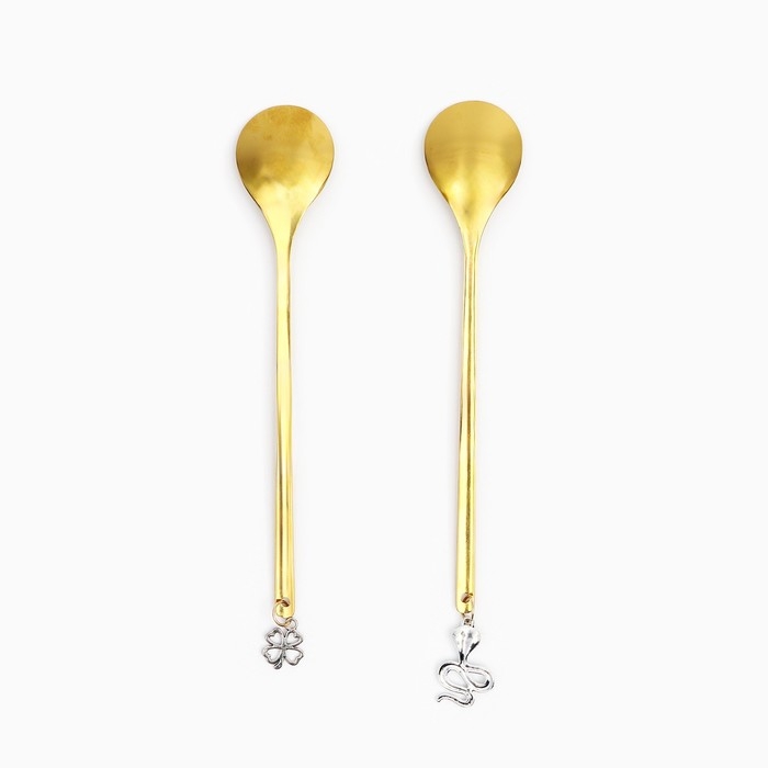 Ложки с подвесами новогодние &laquo;Счастливого нового года&raquo; на Новый год, 2 шт., 14.8 х 2.7 см