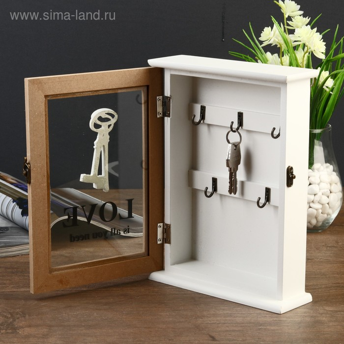 Ключница дерево 5 крючков "Ключи. Любовь" 26х19х6 см