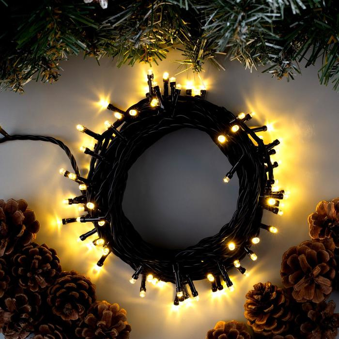 Гирлянда &laquo;Нить&raquo; 10 м, IP44, тёмная нить, 100 LED, свечение тёплое белое, 8 режимов, 220 В