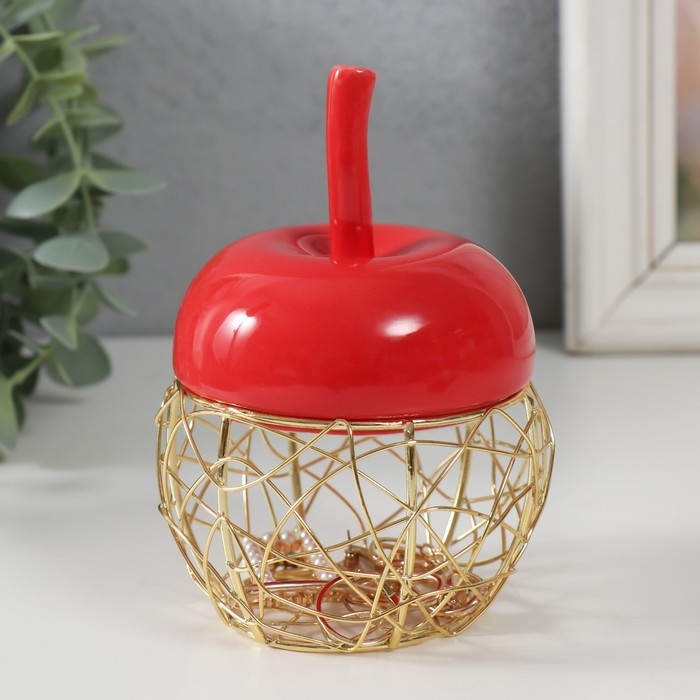 Шкатулка керамика, металл Шкатулка керамика, металл "Яблочко" красная 8,5х8,5х12 см