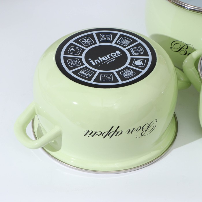 Набор кастрюль «Лайм», 3 предмета: 2,1 л, 3,1 л, 4 л, индукция, цвет светло-зелёный Набор кастрюль «Лайм», 3 предмета: 2,1 л, 3,1 л, 4 л, индукция, цвет светло-зелёный