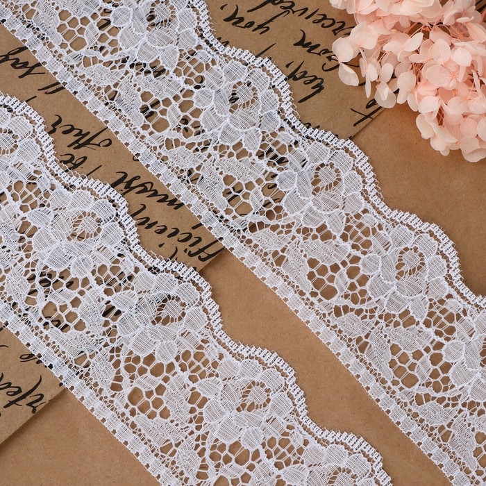 Кружево капроновое, 60 мм &times; 10 &plusmn; 1 м, цвет белый