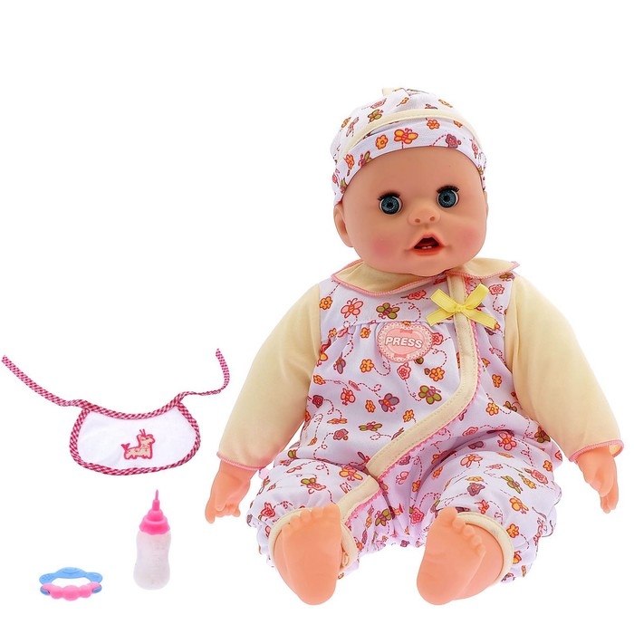 Интерактивный пупс &laquo;Крошка&raquo;, 4 функции, звук, двигается язык, растут зубки, цвет жёлтый