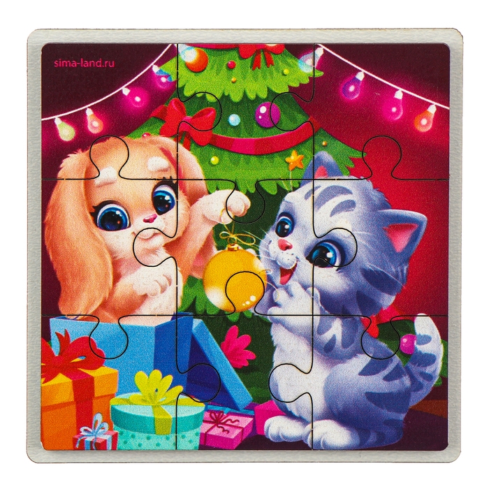 Дервянные пазлы на новый год &laquo;Зверята украшают ёлочку&raquo;