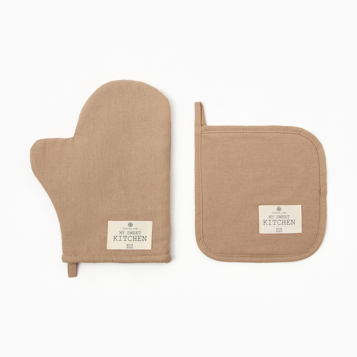 Набор кух. Этель ECO, цв. бежевый: варежка 20х28 см, прихватка 19х19 см, 70% хл, 30% лён, в