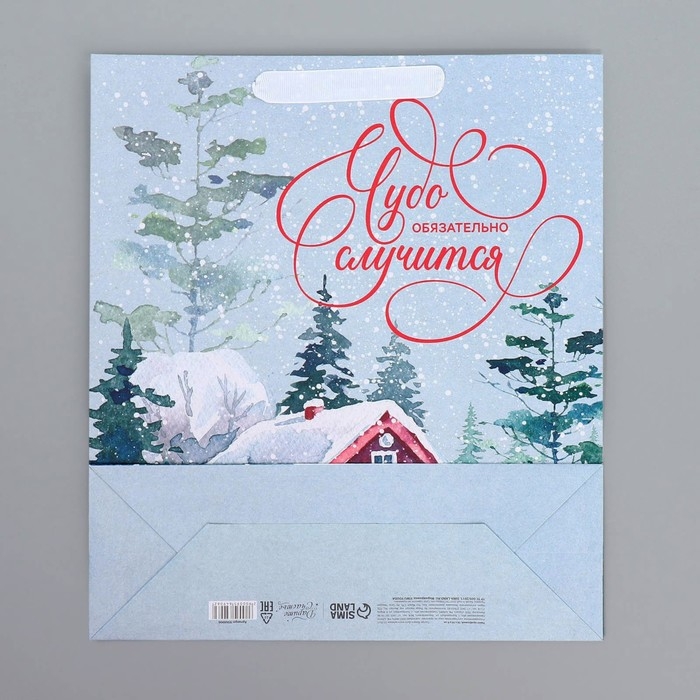 Пакет подарочный новогодний крафтовый вертикальный &laquo;Чудеса случаются&raquo;, M 26 х 30 х 9 см, Новый год