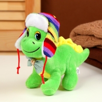 Мягкая игрушка &laquo;Дракон&raquo;, в разноцветной шапке-ушанке, 16 см, цвет зелёный